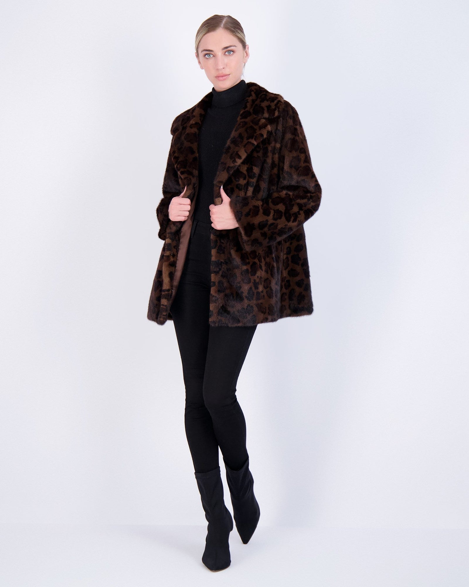 Mink Jacket With Belt | Women | Brown Animal Print (V2)