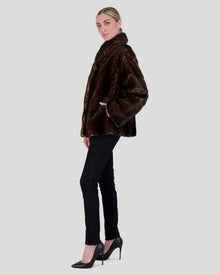 Mink Jacket With Horizontal Sleeves | Women | Brown Print