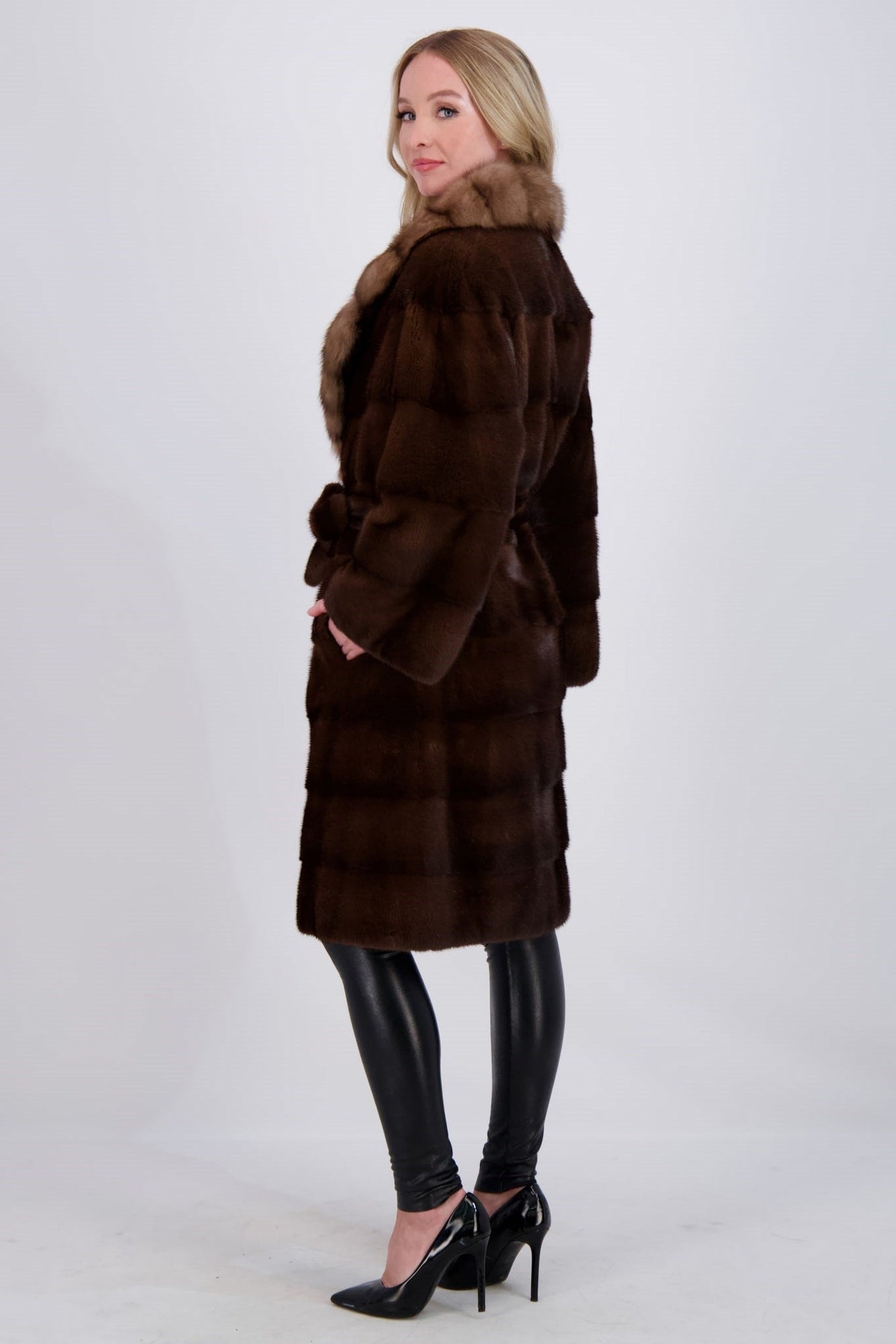 Mink Jacket With Sable Collar, Mink Belt | Women | Kastanie