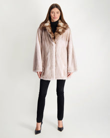 Mink Jacket With Stone Marten Collar | Women | Silver Blue x White (V1)