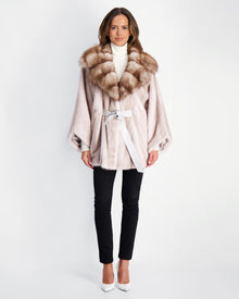 Mink Jacket With Stone Marten Collar | Women | Silver Blue x White (V2)