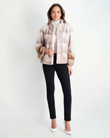 Mink Jacket With Stone Marten Trim | Women | Silver Blue x White