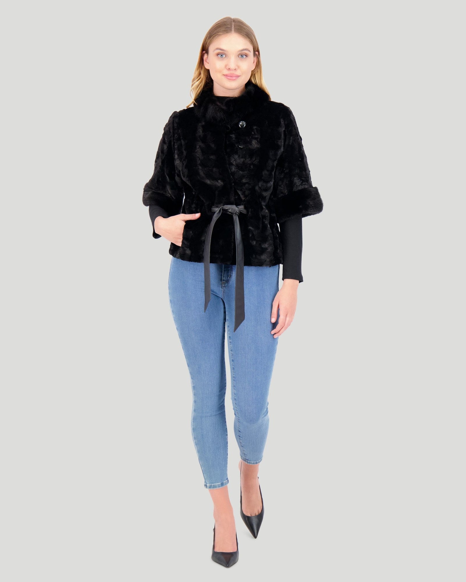 Mink Sections Jacket With Belt | Women | Black