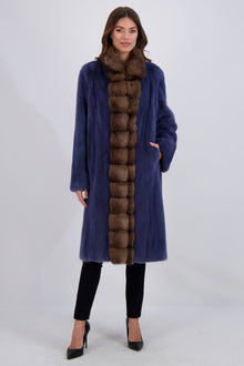 Mink Short Coat With Sable Collar & Trim | Women | Polar Blue