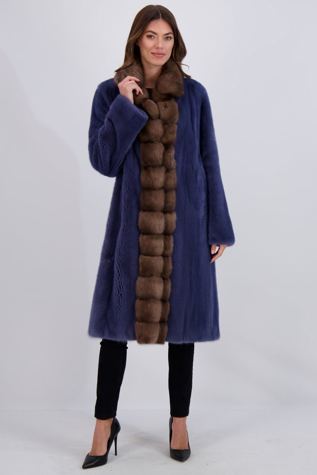 Mink Short Coat With Sable Collar & Trim | Women | Polar Blue