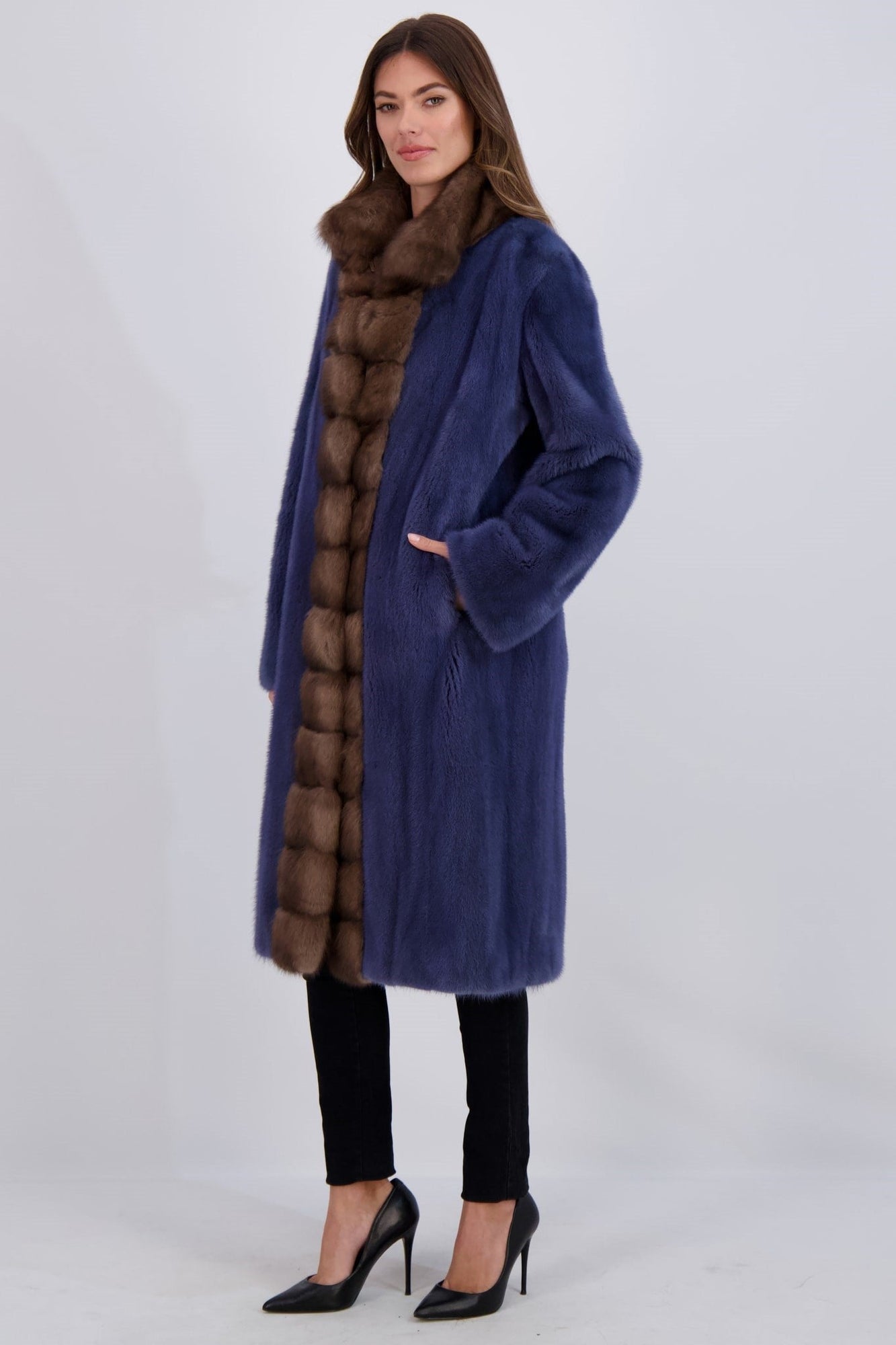 Mink Short Coat With Sable Collar & Trim | Women | Polar Blue