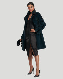 Mink Short Coat With Sheared Mink Trim | Women | Teal x Black