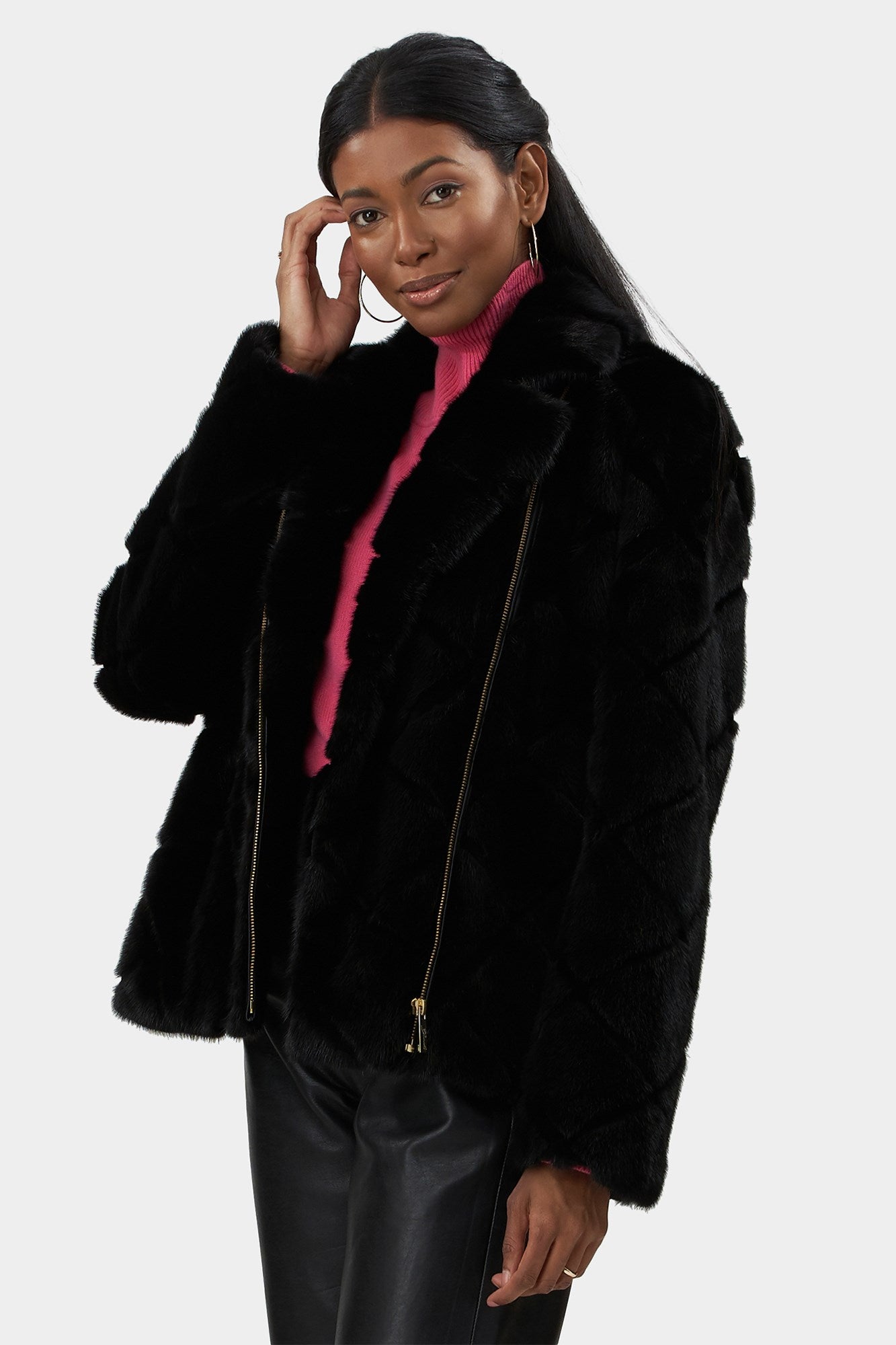 Mink Zip Bomber Jacket | Women | Black