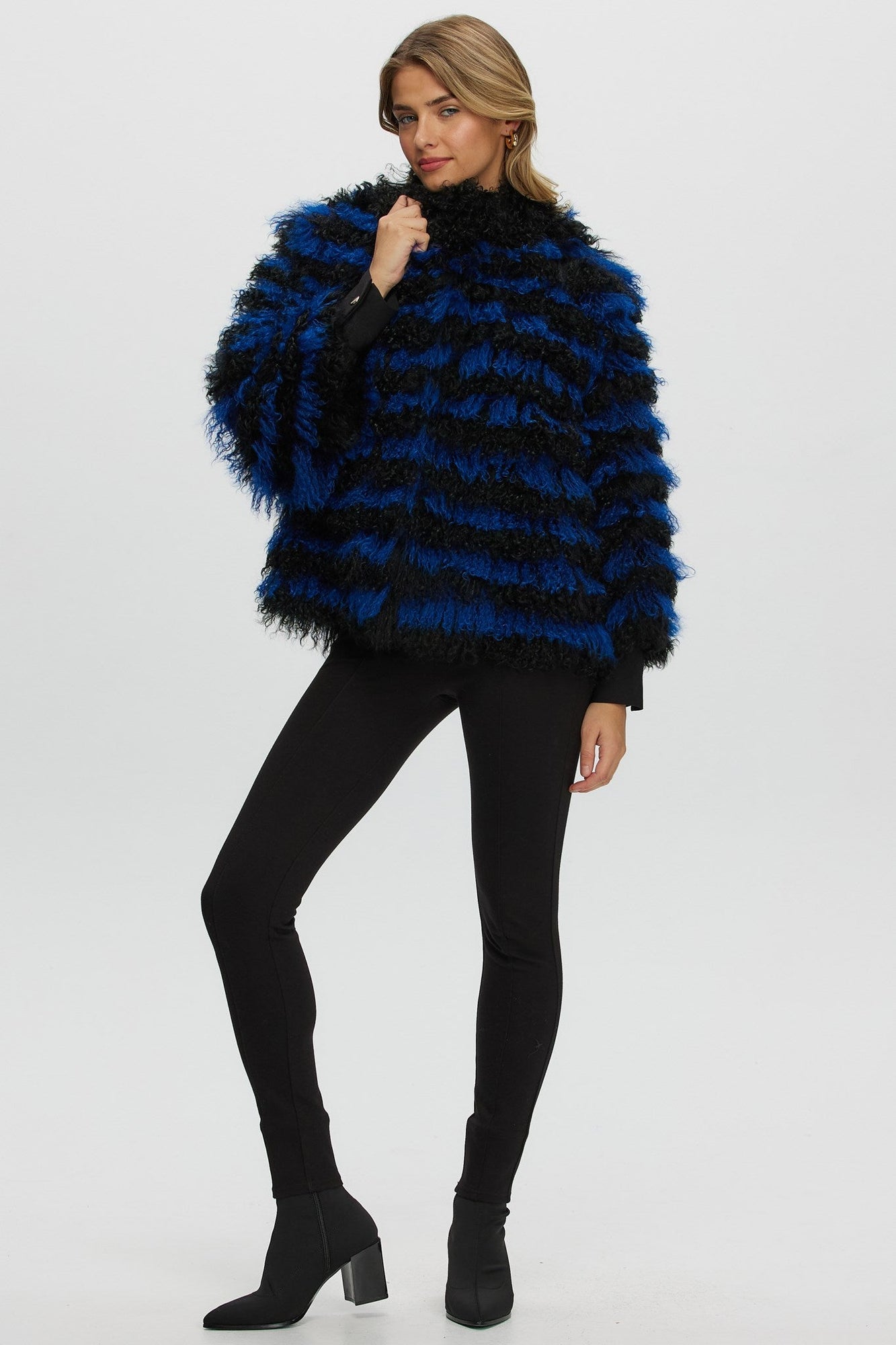 Mongolian (Tg) Shearling Lamb Jacket | Women | Blue x Black