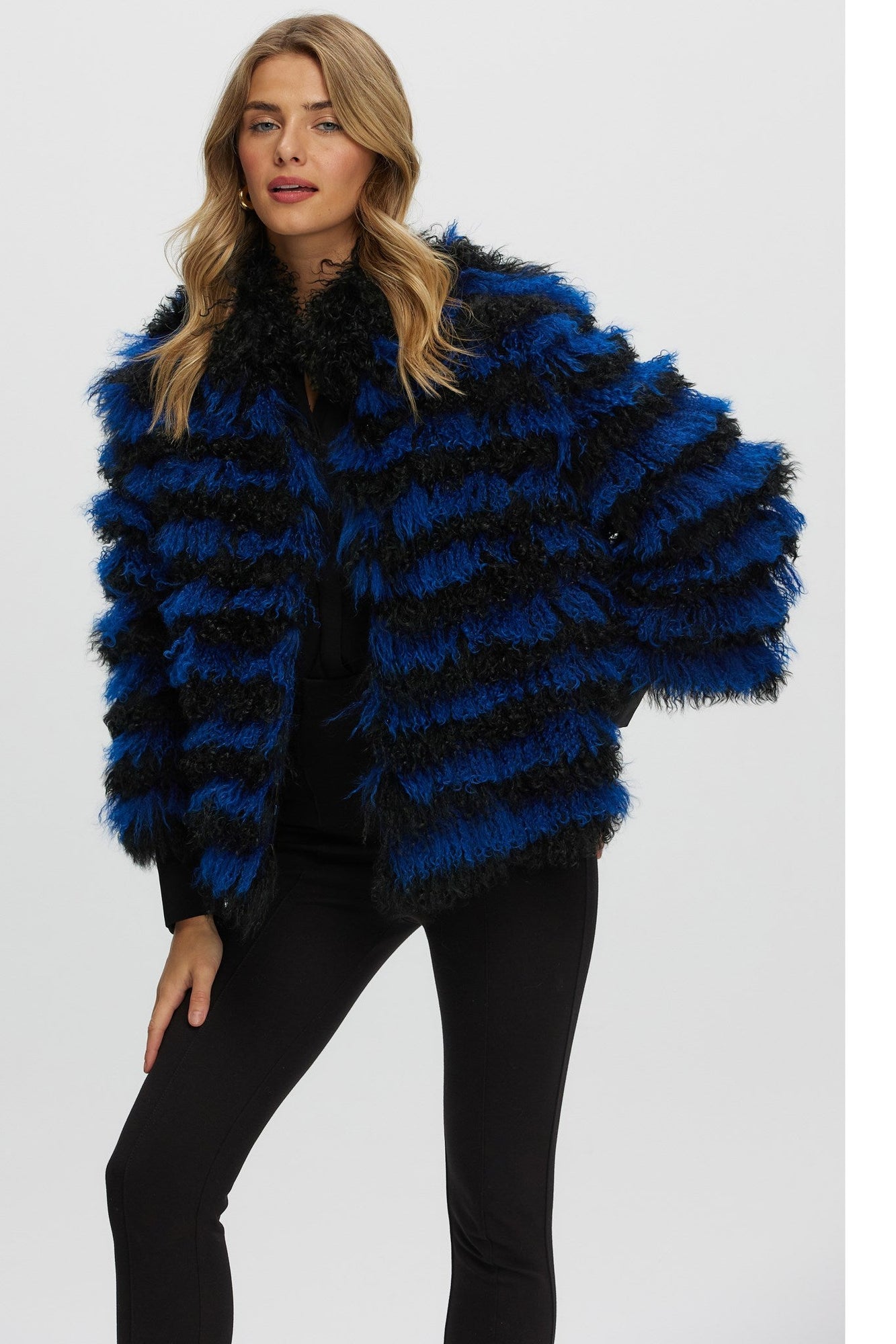 Mongolian (Tg) Shearling Lamb Jacket | Women | Blue x Black