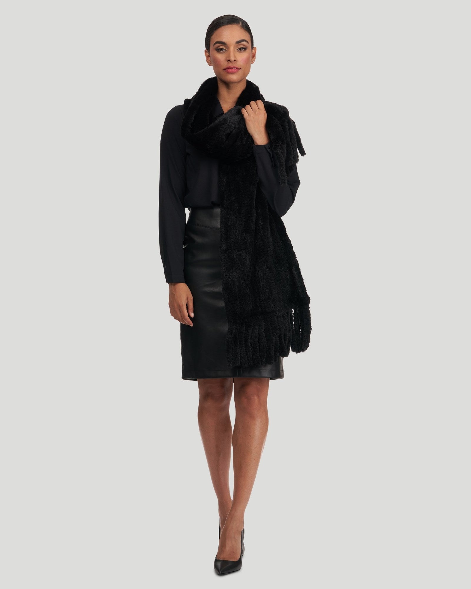 Mink Stole With Fringes | Women | Black