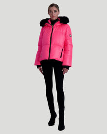 Après-Ski Jacket With Detachable Toscana Shearling Lamb Hood Trim | Women | Neon Pink x Black