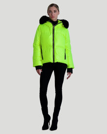 Après-Ski Jacket With Detachable Toscana Shearling Lamb Hood Trim | Women | Neon Yellow x Black