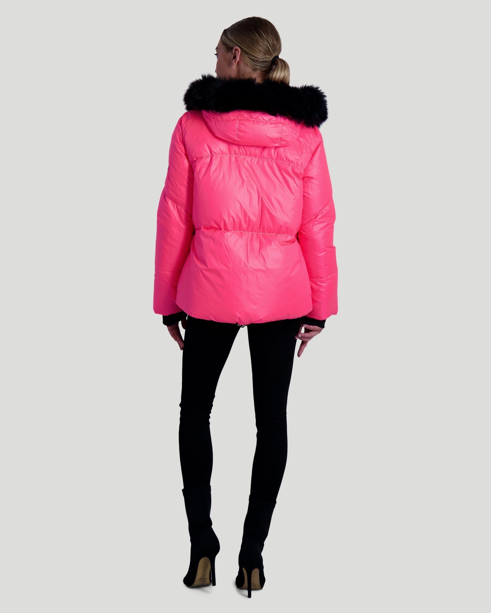 Après-Ski Jacket With Detachable Toscana Shearling Lamb Hood Trim | Women | Neon Pink x Black