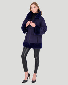 Nylon Jacket With Mink Trim | Women | Admiral Blue