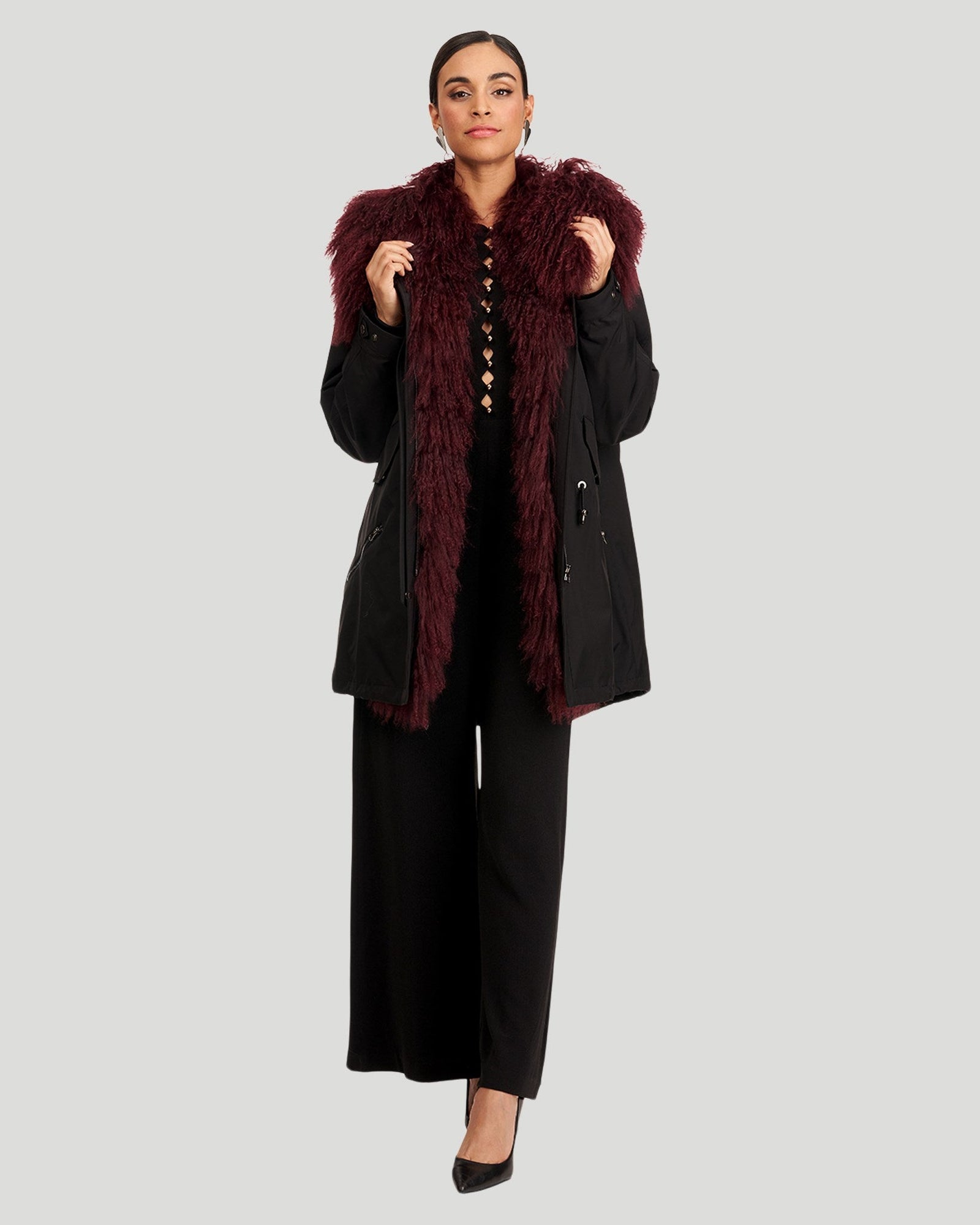 Parka With Lamb Trim | Women | Aubergine x Black