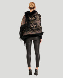 Printed Cashmere Stole With Fox Tape Top And Bottom | Women | Black Paisley