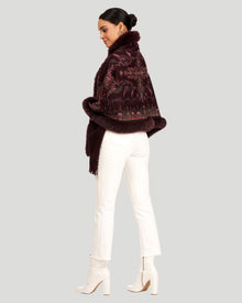 Printed Cashmere Stole With Fox Tape Top And Bottom | Women | Wine Paisley