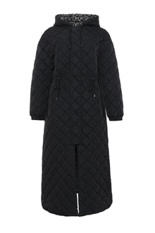 Quilted Fabric Zip Coat With Hood | Women | Black