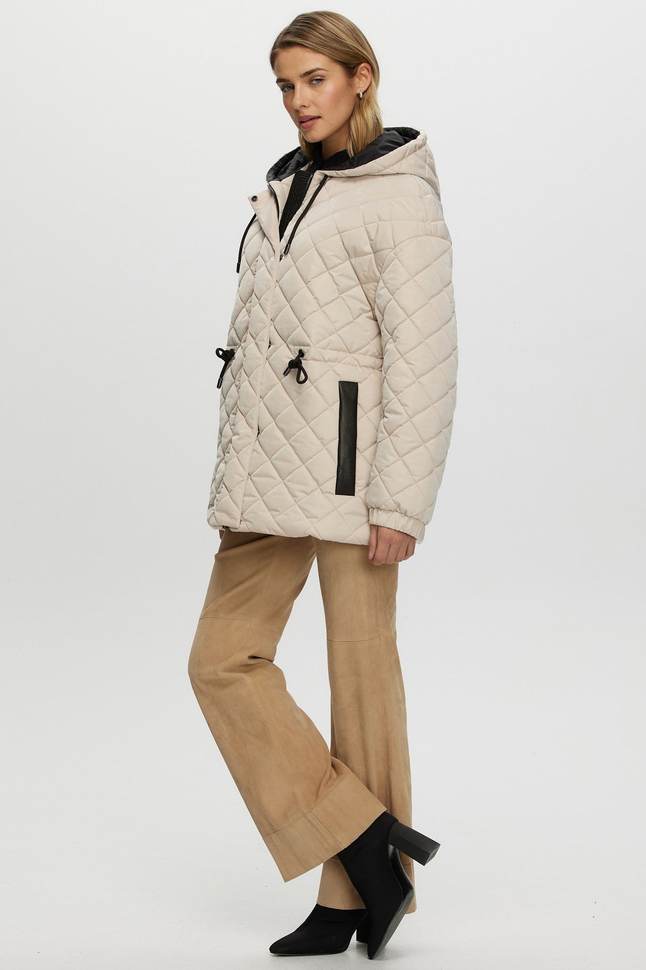 Quilted Fabric Zip Jacket With Hood | Women | Beige