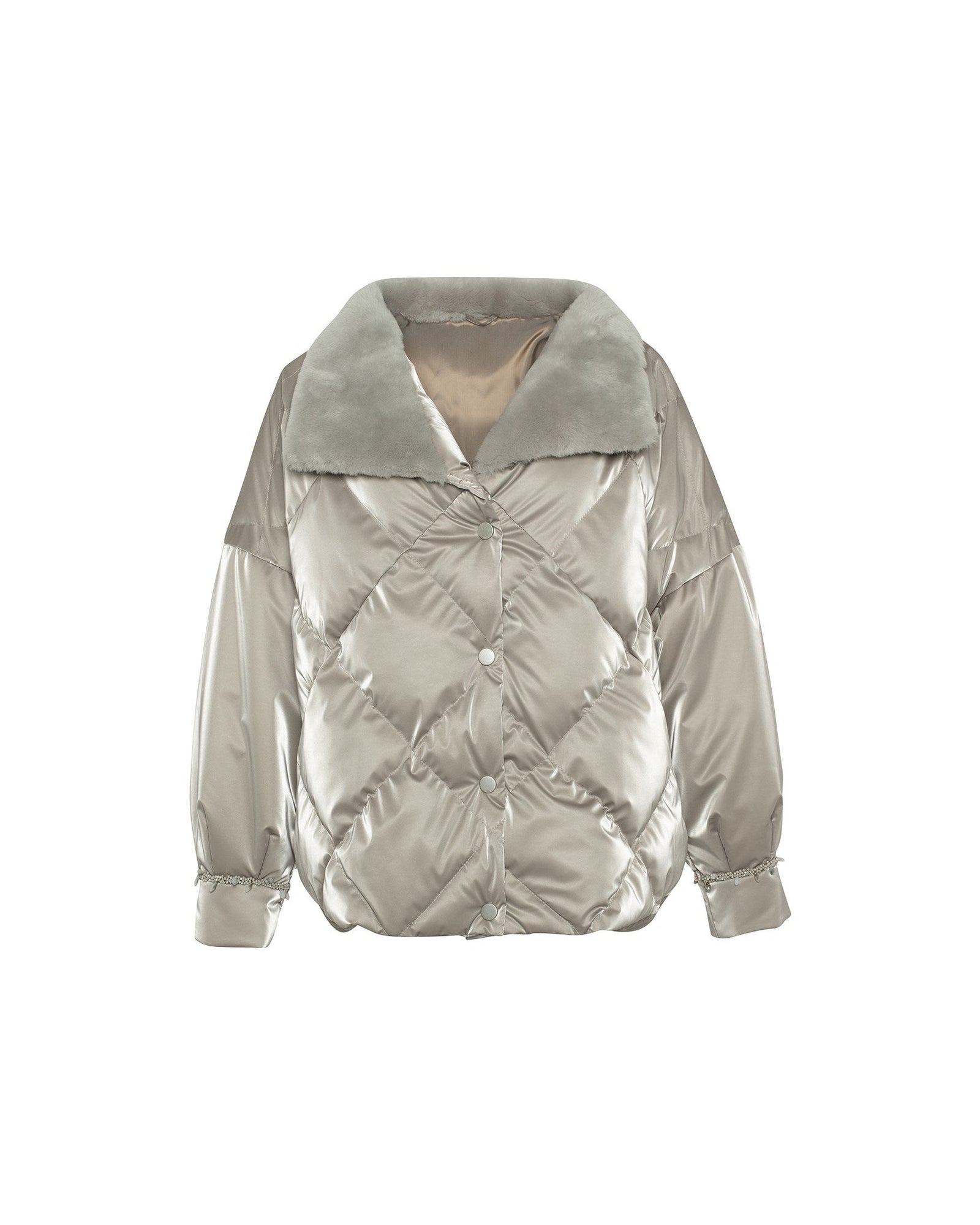 Quilted Jacket With Select Shearling Lamb Collar | Women | Greige