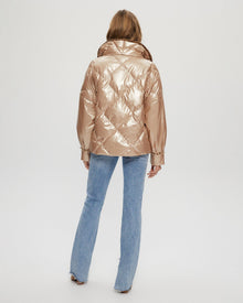 Quilted Jacket With Select Shearling Lamb Collar | Women | Rose Gold x Spot Print