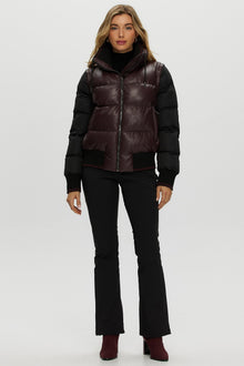 Quilted Leather Jacket With Detachable Fabric Sleeves | Women | Burgundy