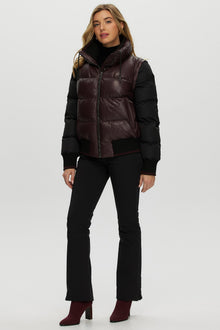 Quilted Leather Jacket With Detachable Fabric Sleeves | Women | Burgundy