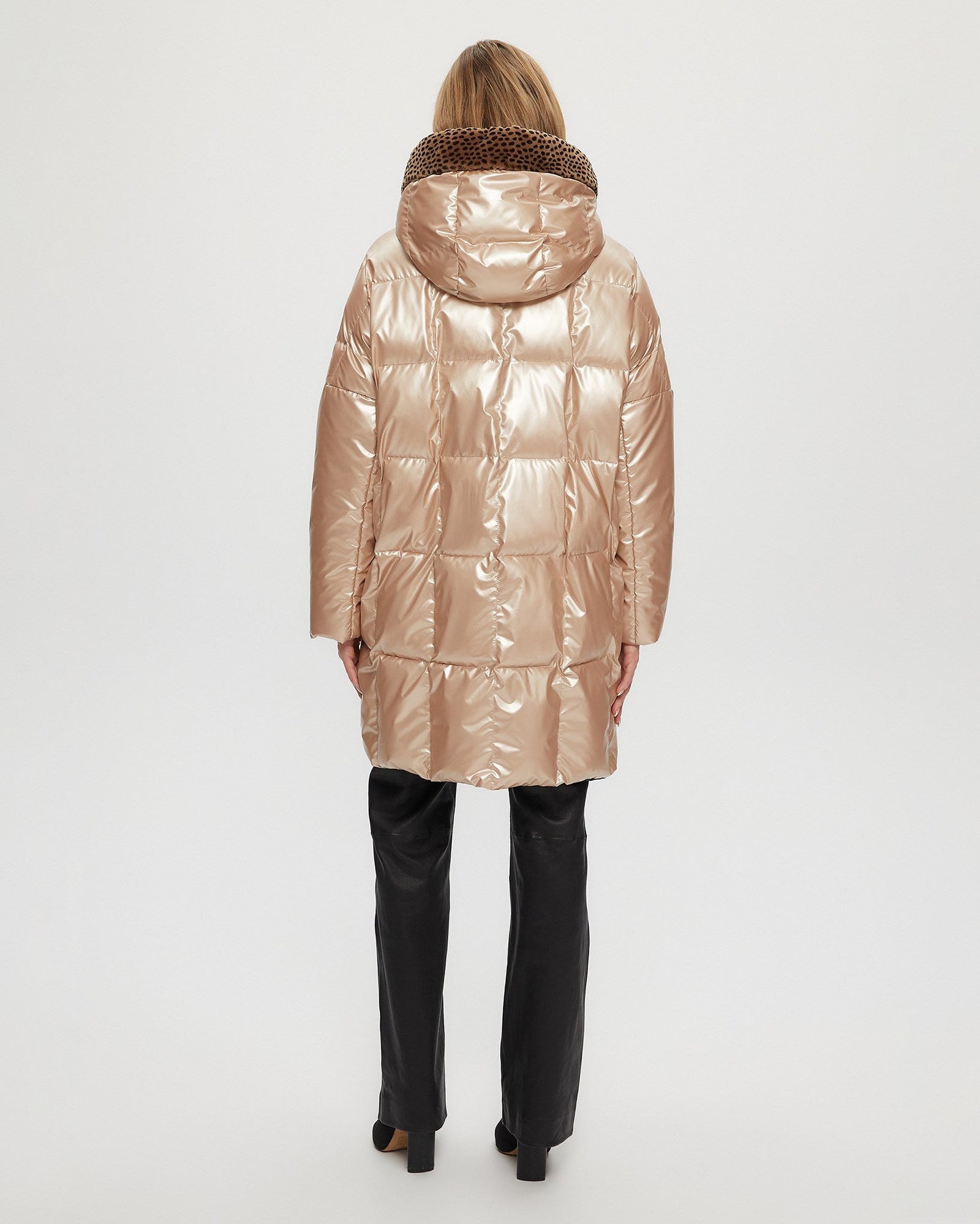 Quilted Parka With Select Shearling Lamb Hood Trim | Women | Rose Gold x Spot Print