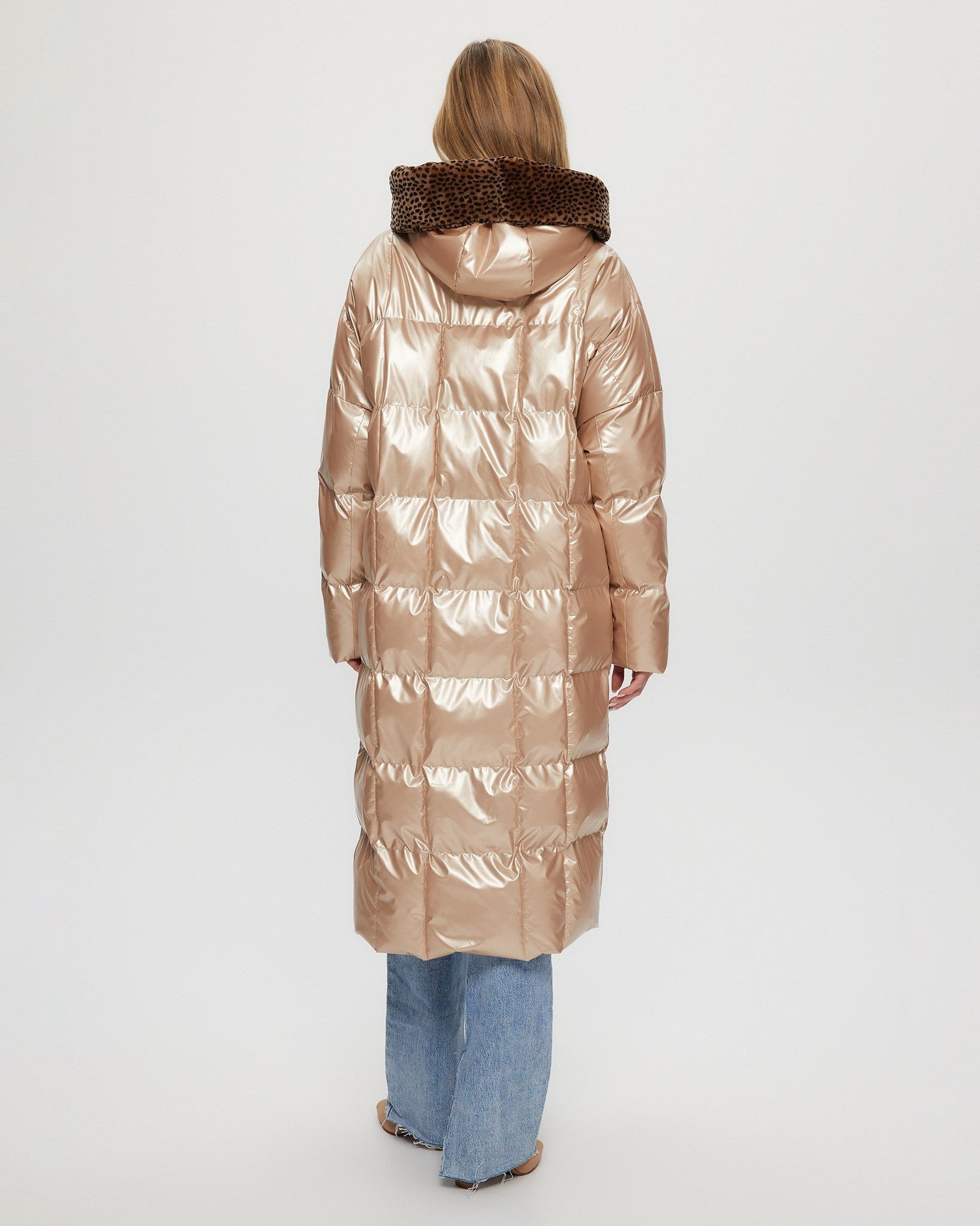 Quilted Parka With Shearling Lamb Hood Trim | Women | Rose Gold x Spot Print