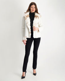 Reversible Long Hair Select Shearling Lamb Jacket | Women | White x Brown Spotted