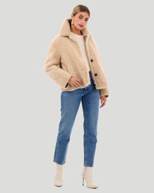 Reversible Long Hair Shearling Lamb Jacket | Women | Beige x Beige