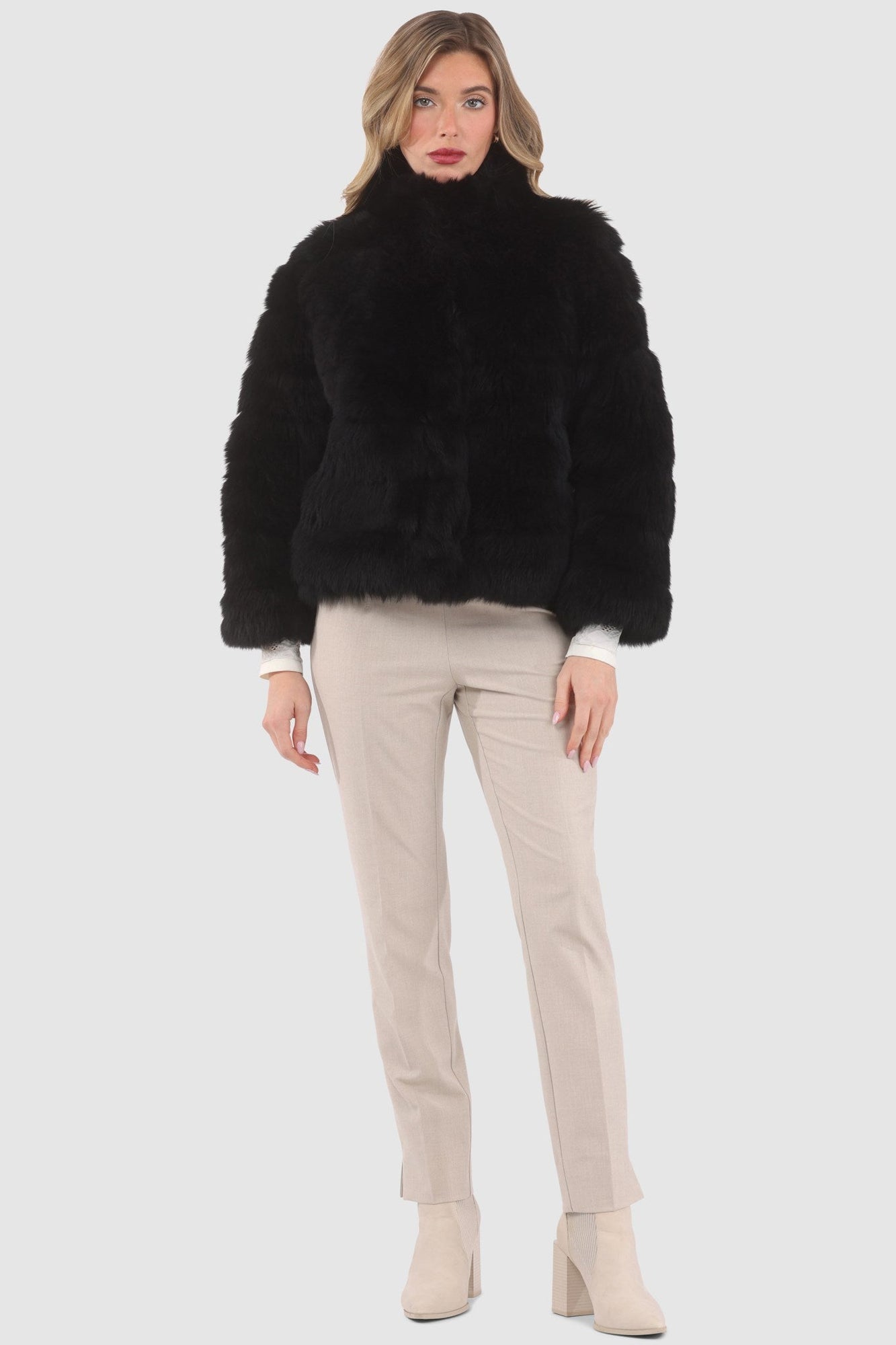 Reversible Merinillo Shearling Lamb Jacket With Cropped Sleeves | Women | Black x Black