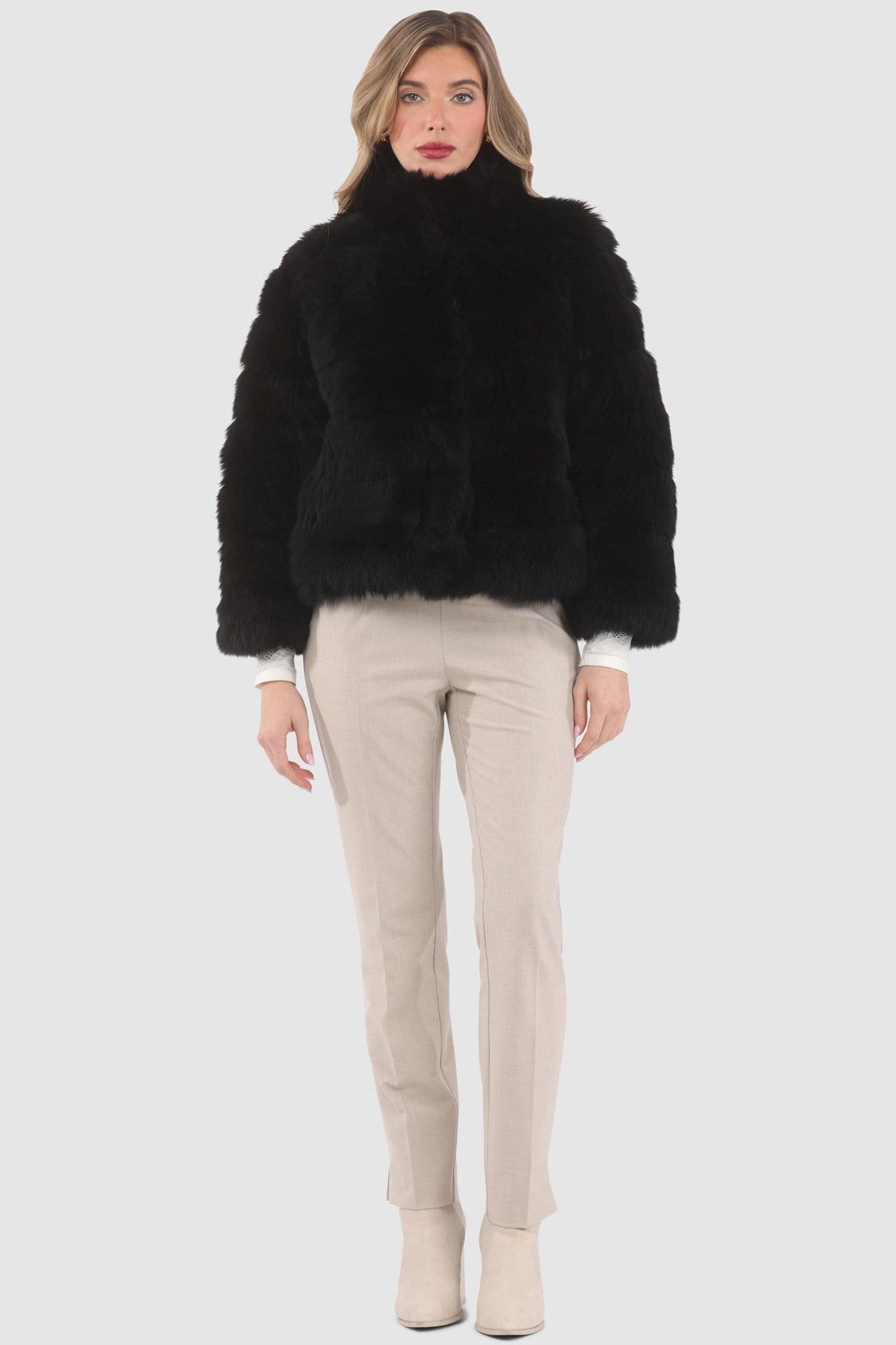 Reversible Merinillo Shearling Lamb Jacket With Cropped Sleeves | Women | Black x Black