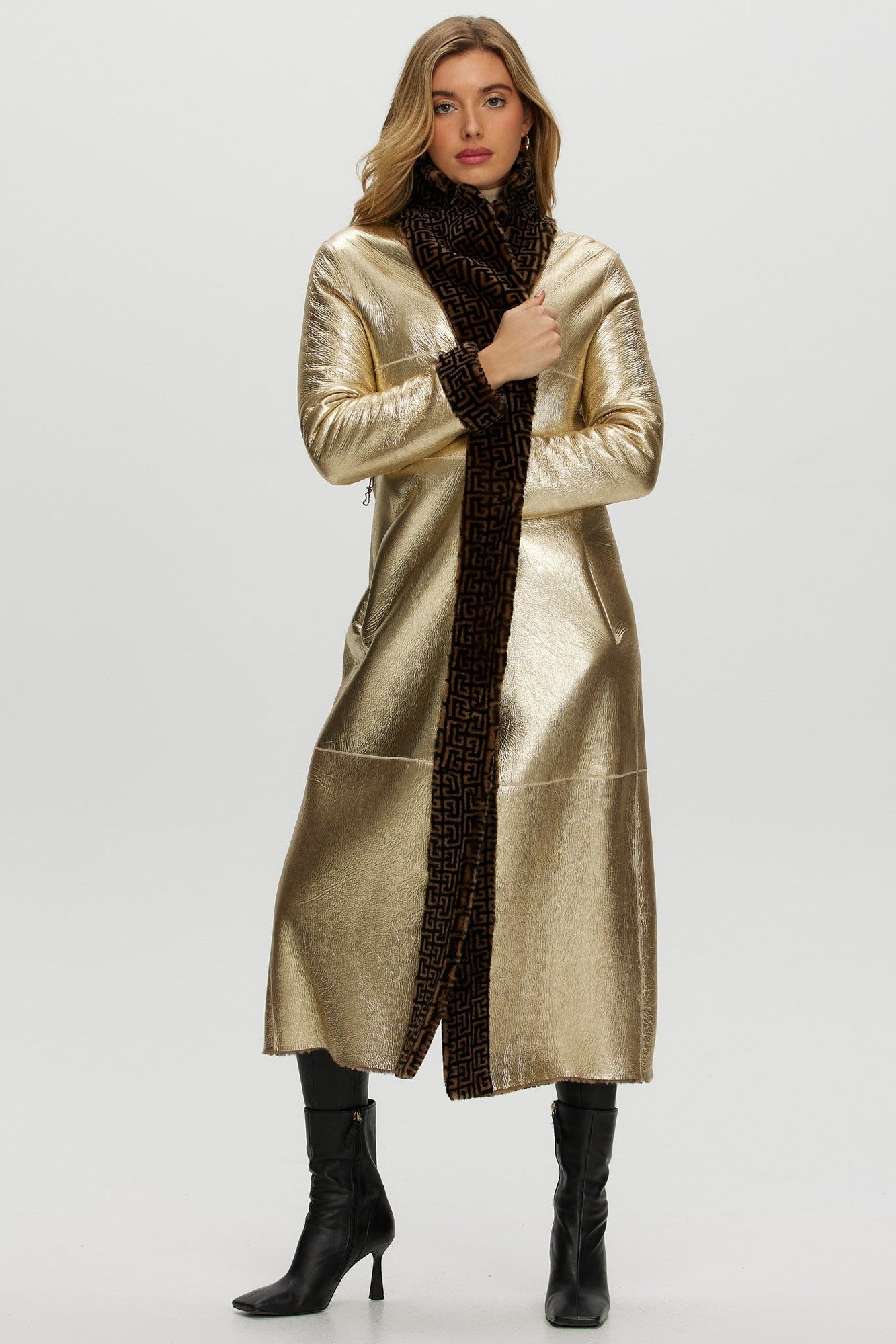 Reversible Merino Shearling Lamb Coat | Women | Brown x Black Print