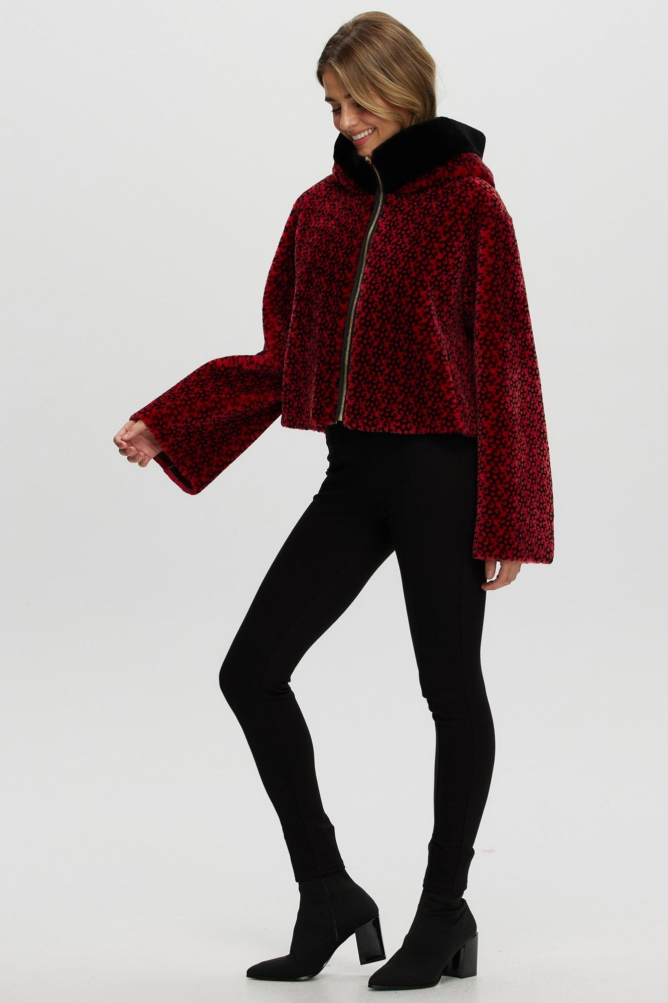 Reversible Merino Shearling Lamb Jacket | Women | Red x Black Insignia