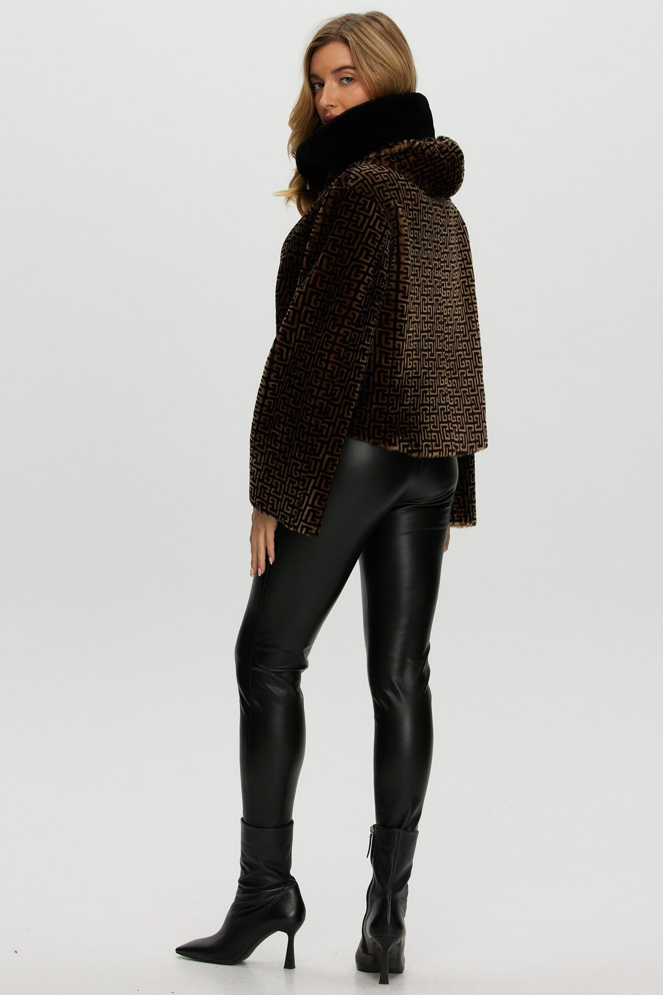 Reversible Merino Shearling Lamb Jacket | Women | Brown x Black Print