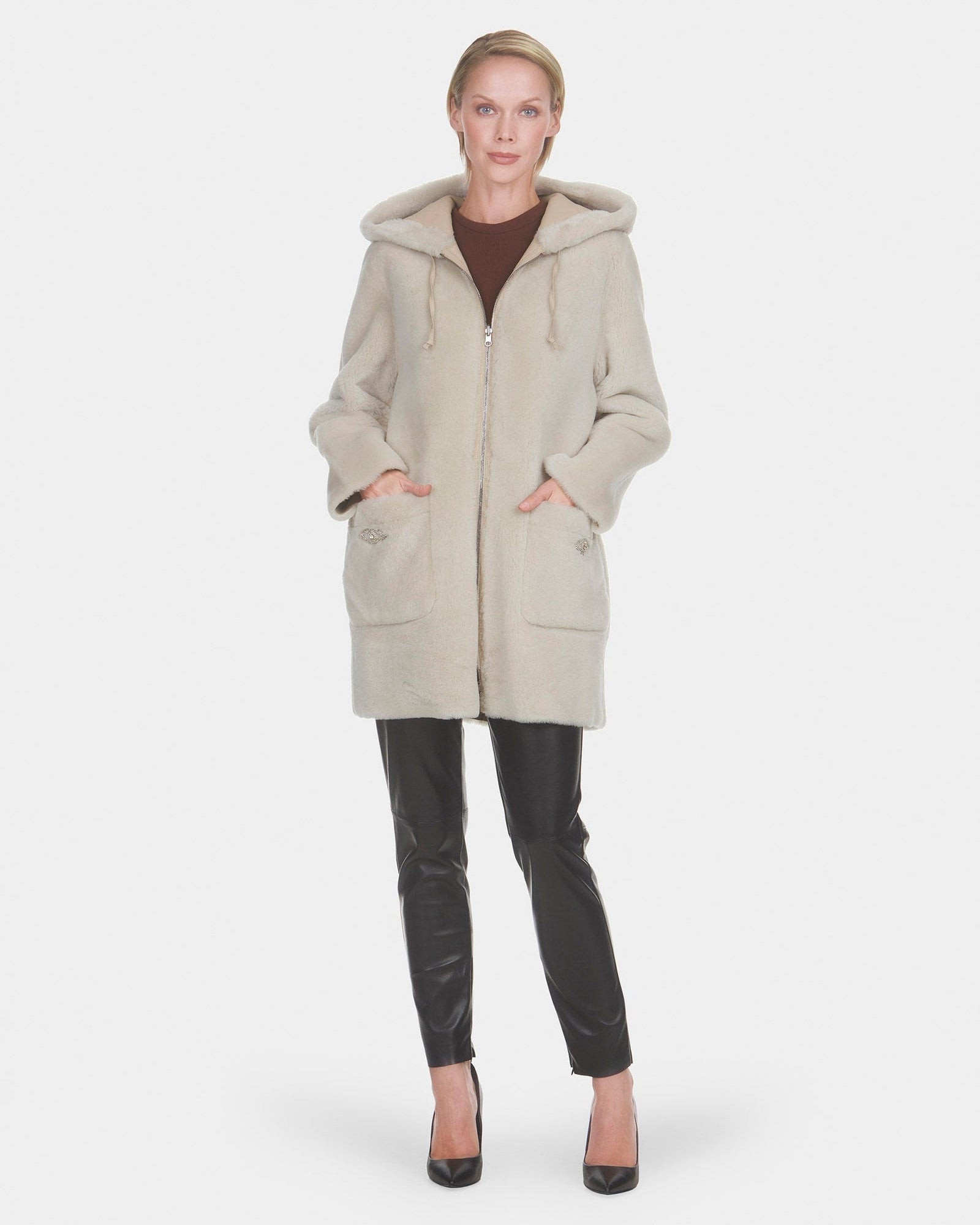 Reversible Merino Shearling Lamb Parka With Embellishment | Women | Beige