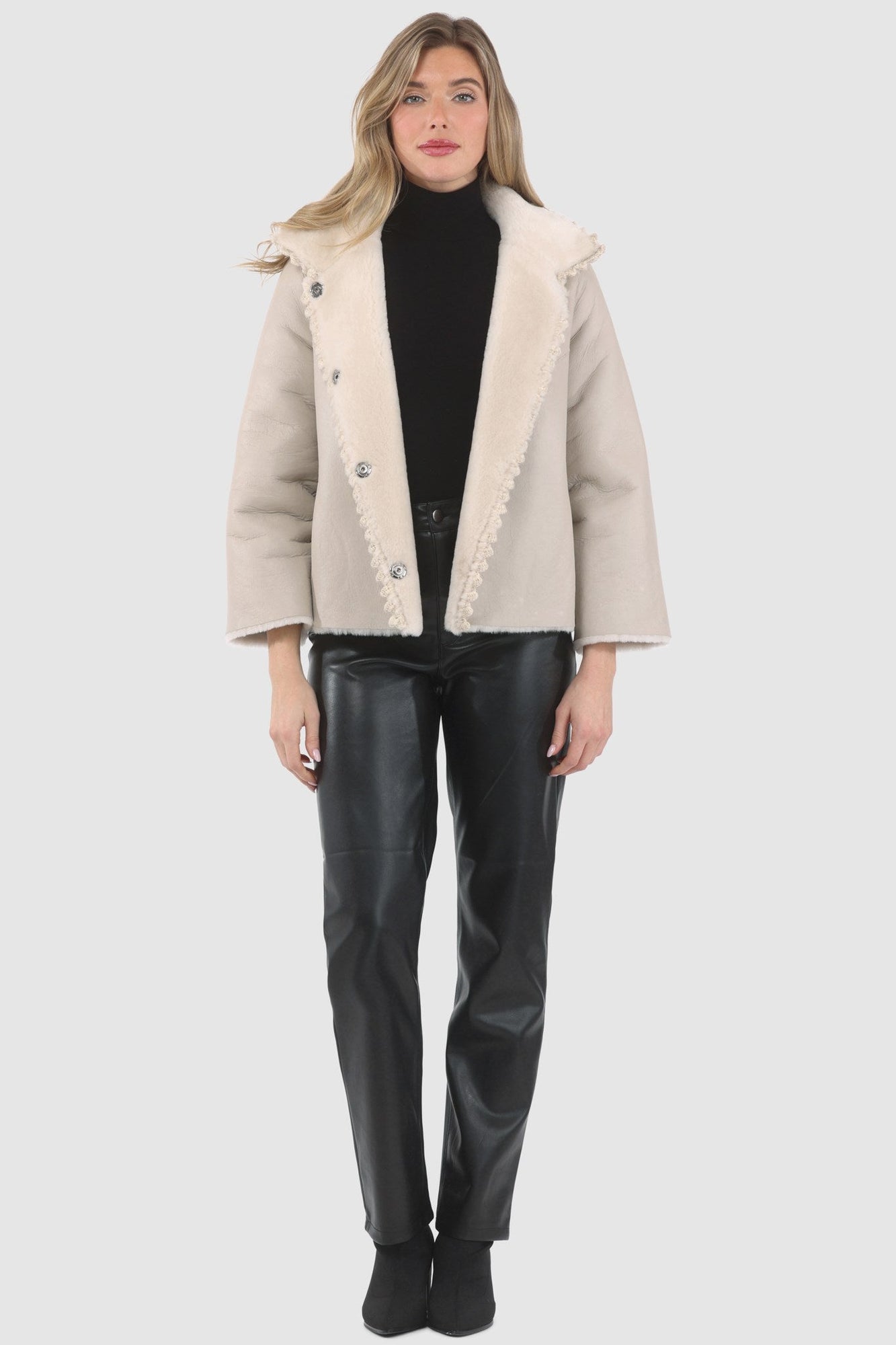 Reversible Select Shearling Jacket With Embroiderd Trim | Women | Cream x Cream