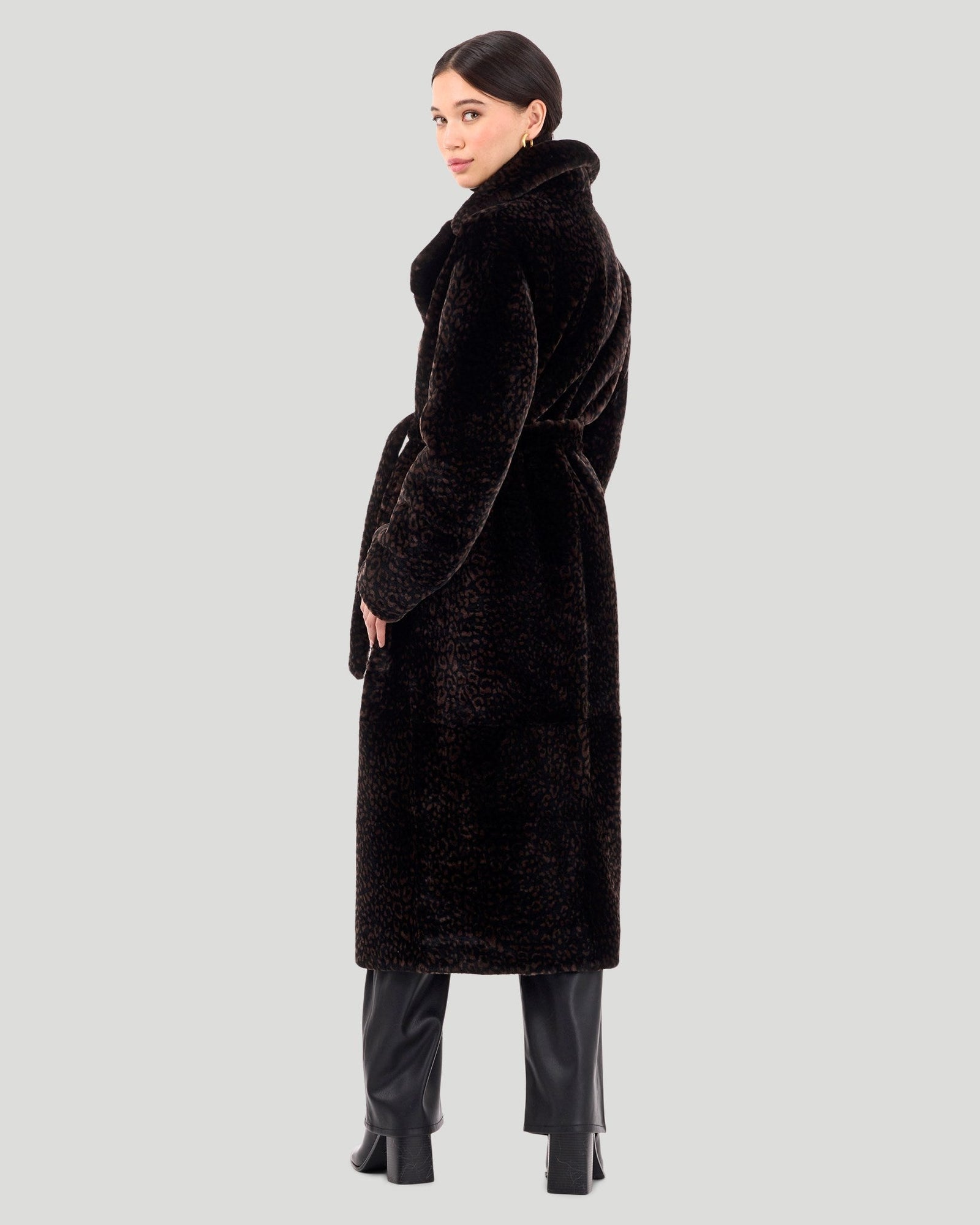 Reversible Select Shearling Lamb Coat | Women | Black x Brown Leopard x Black