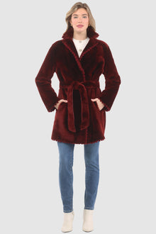 Reversible Shearling Lamb Jacket With Embroiderd Trim, Belt | Women | Wine x Wine