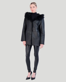 Reversible Shearling Lamb Parka With Select Cashmere Goat Hood Trim | Women | Black x Black