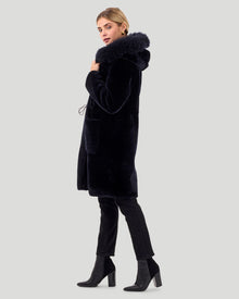 Reversible Shearling Lamb Parka With Select Cashmere Goat Trim | Women | Navy x Black