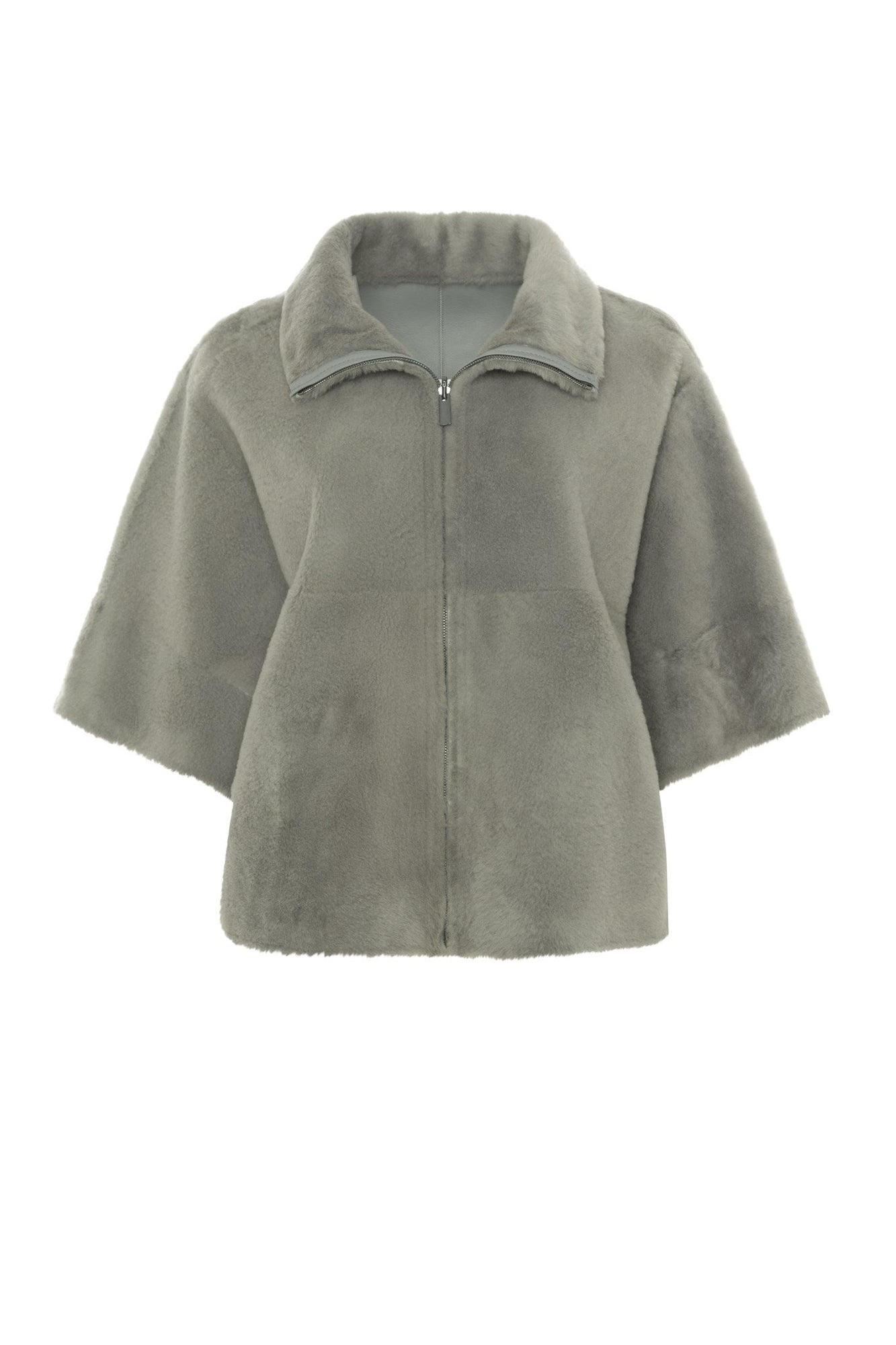 Reversible Shearling Lamb Short Sleeve Zip Cape | Women | Gray