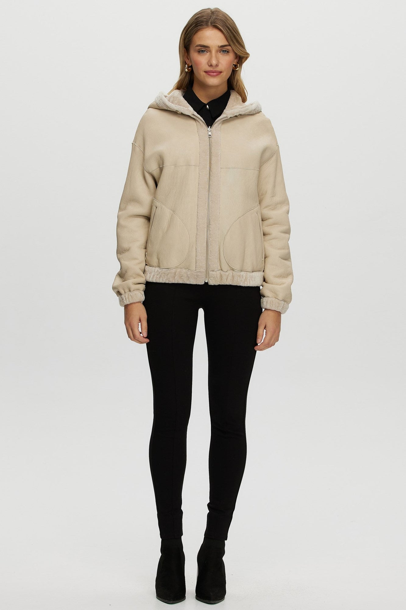 Reversible Shearling Lamb Zip Parka | Women | Beige