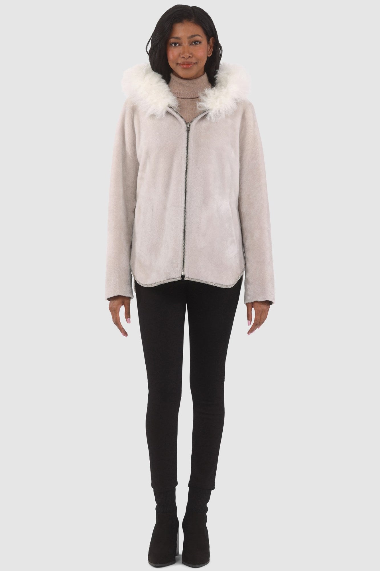 Reversible Shearling Lamb Zip Parka | Women | Beige x White