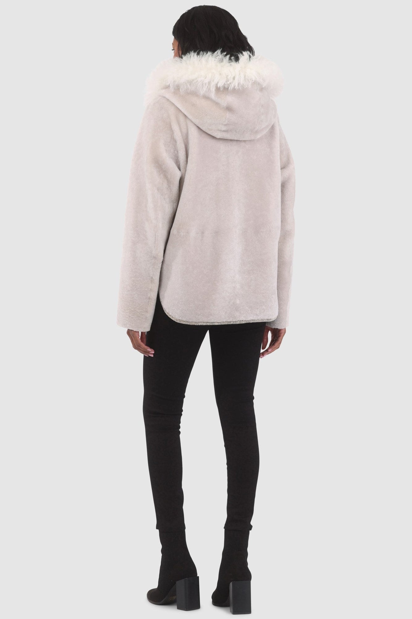 Reversible Shearling Lamb Zip Parka | Women | Beige x White