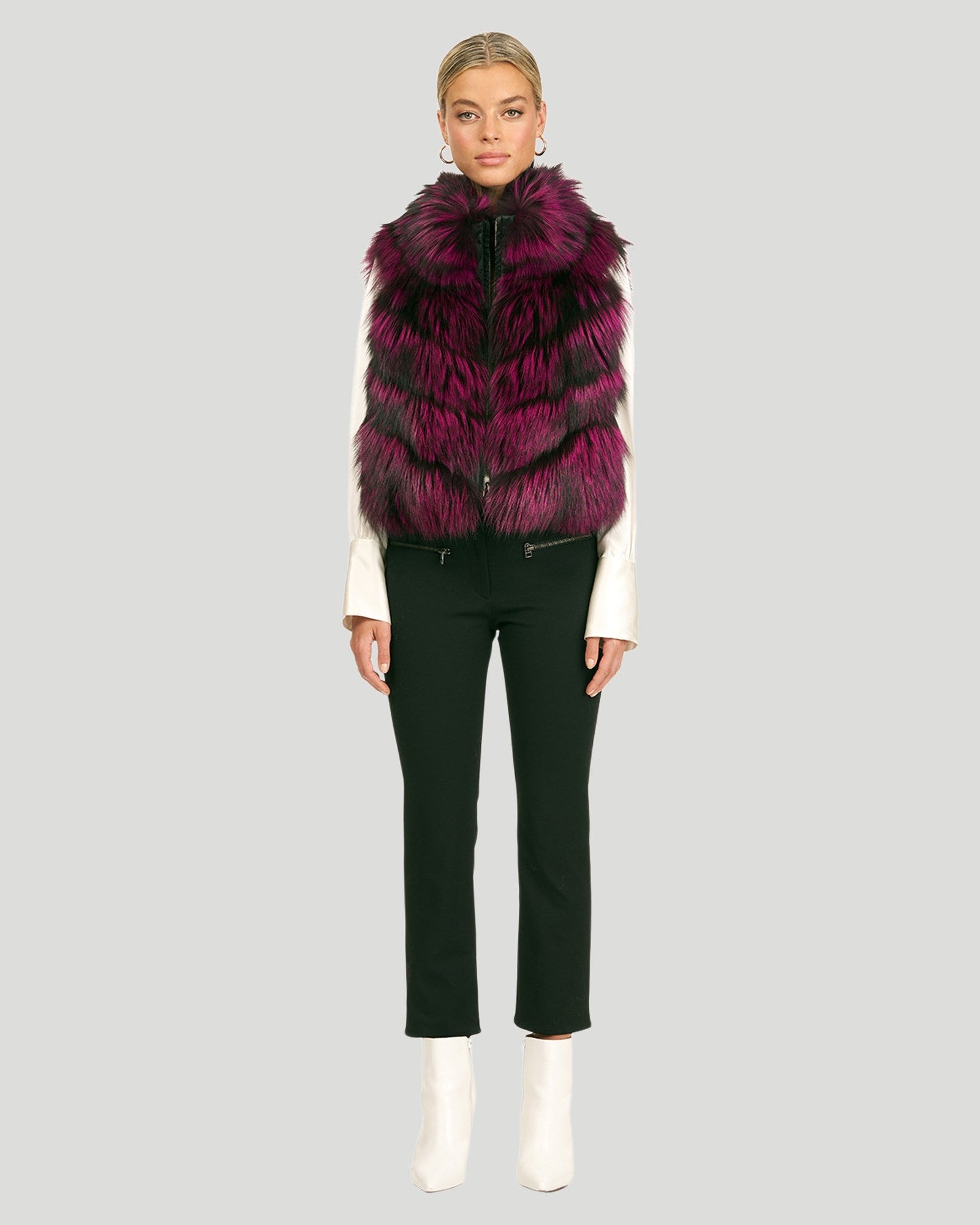 Reversible Silver Fo Fur And Down Vest | Women | Fushia x Black