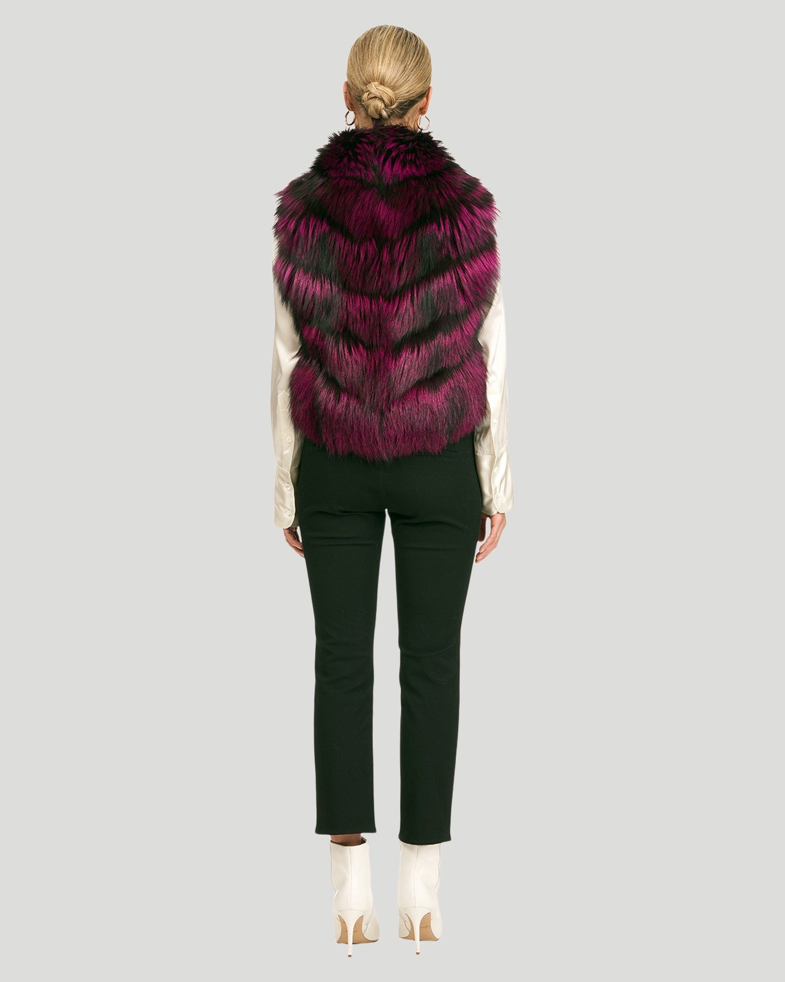 Reversible Silver Fo Fur And Down Vest | Women | Fushia x Black