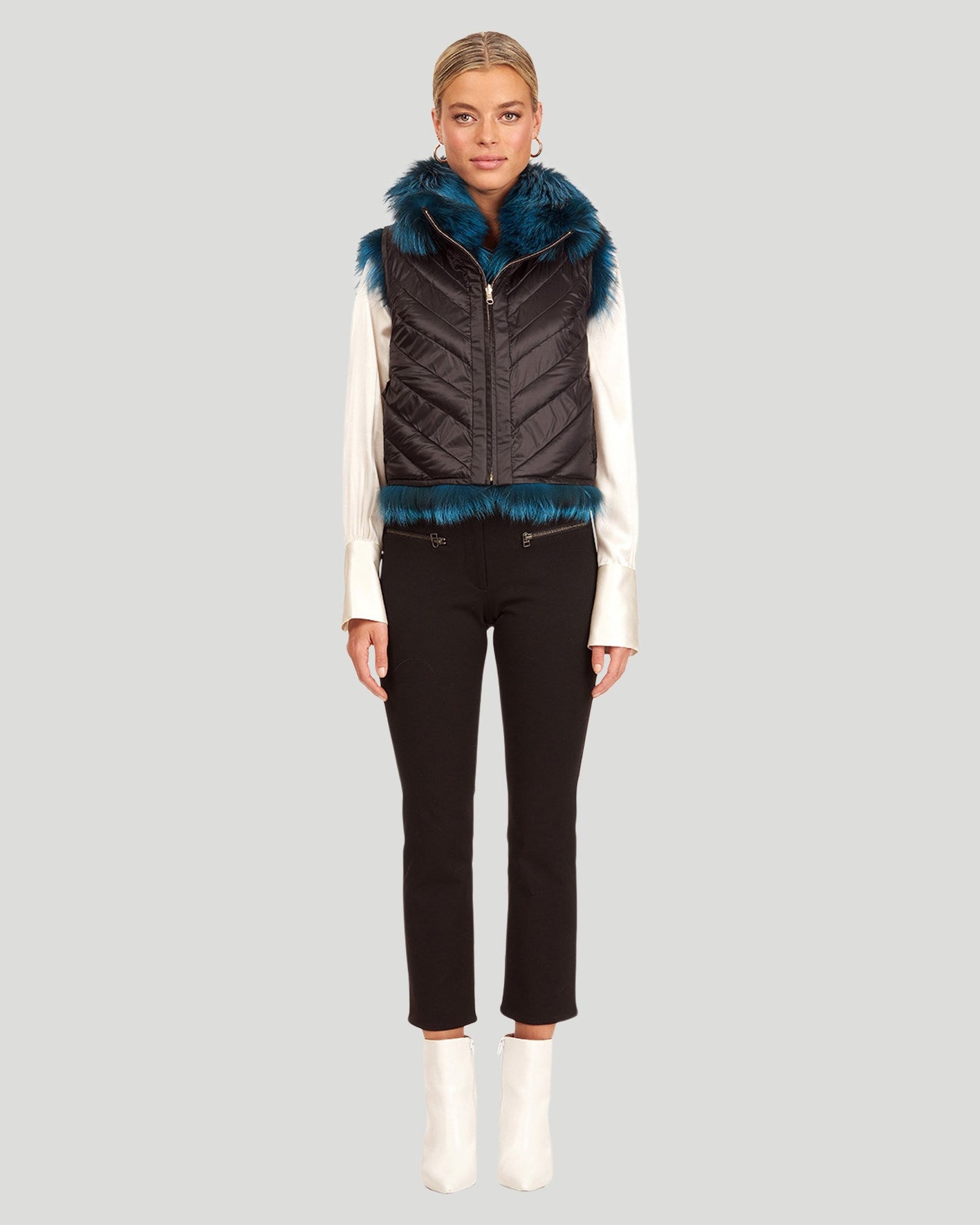 Reversible Silver Fo Fur And Down Vest | Women | Blue x Black